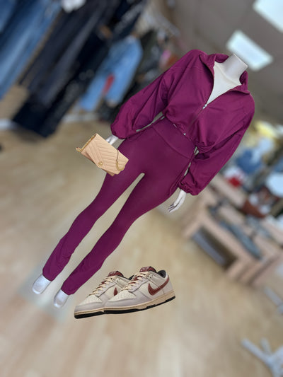Solid Color Flare Leg Cotton Set (Burgundy)