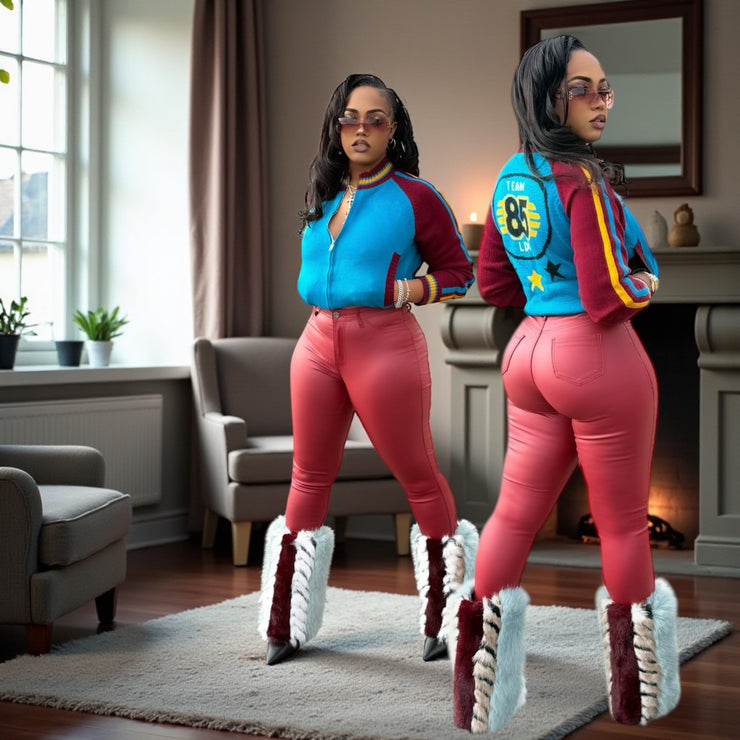 Faux Leather Pants Back Pocket ( Burundy)