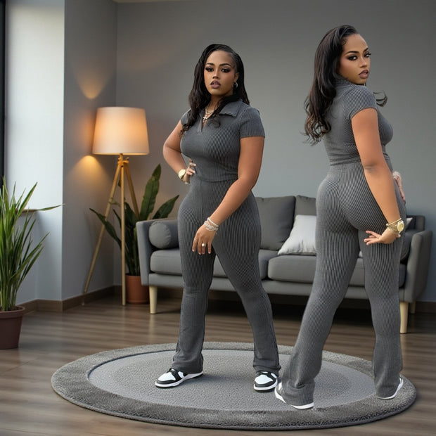 Cotton Soft Collar Pants Set ( Black)