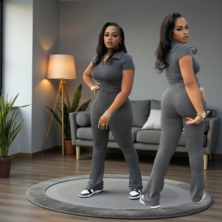 Cotton Soft Collar Pants Set ( Black)