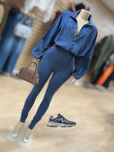 Solid Color Straight Leg Cotton Set (Denim Blue)