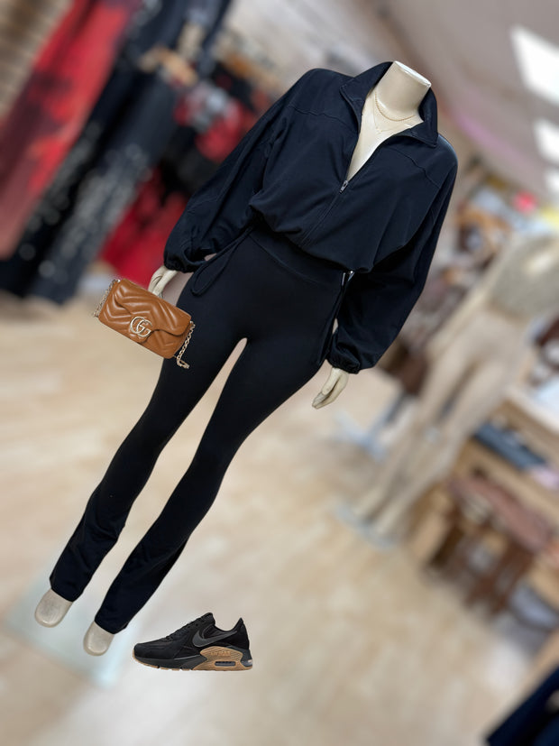 Solid Color Flare Leg Cotton Set (Black)