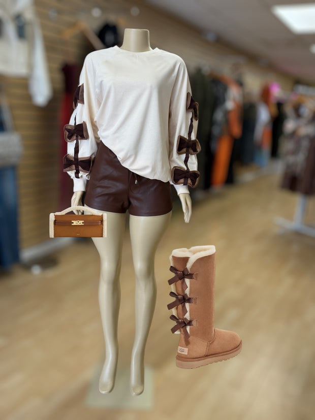 Faux Leather Jogger Shorts (Brown)