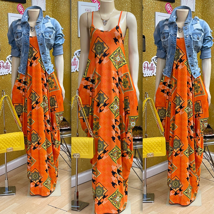 Fall Me Plz Color Pocket Maxi Dress ( Orange)