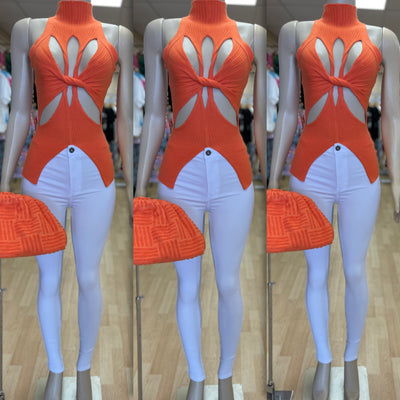 My Favorite Twist Cut Out Top ( Orange)