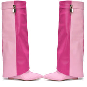 Two Tone Lock and Pull Up Boots ( Pink)