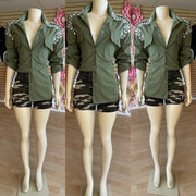 Stoned Out Stretch Button Up Top ( Olive)