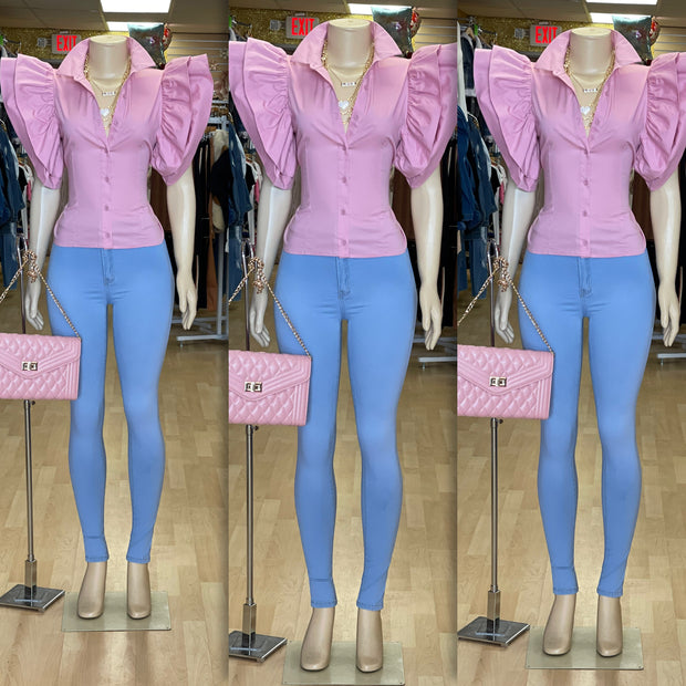 She stay Fly Layer Button Down  Top( Pink)