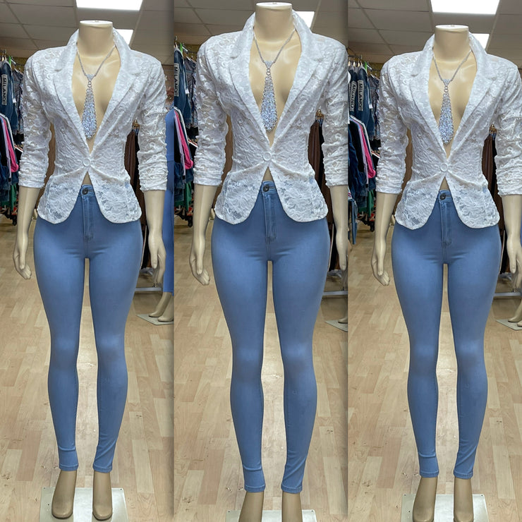 Give Me Some Lace Sexy  Blazer Jacket (White)