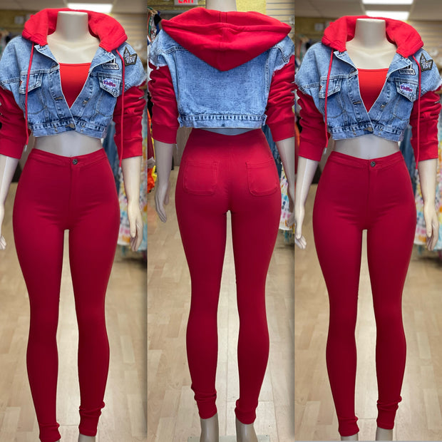 Love my Denim and Cotton Arms  Batch Jacket (Red)