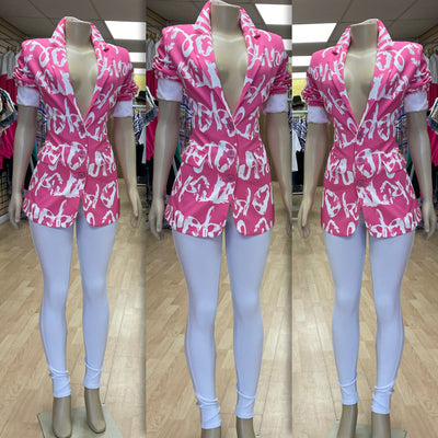 Sign My Name Lined Blazer Jacket ( Pink and White)