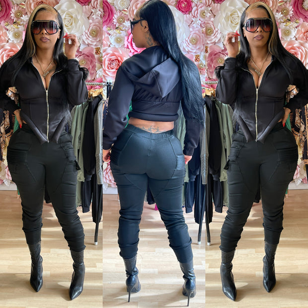 Hoodie Corset Top/ Jacket (Black)