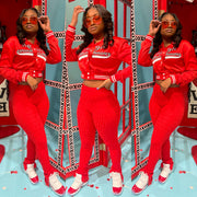 I’m High Maintenance Satin Crop Jacket ( Red and White)