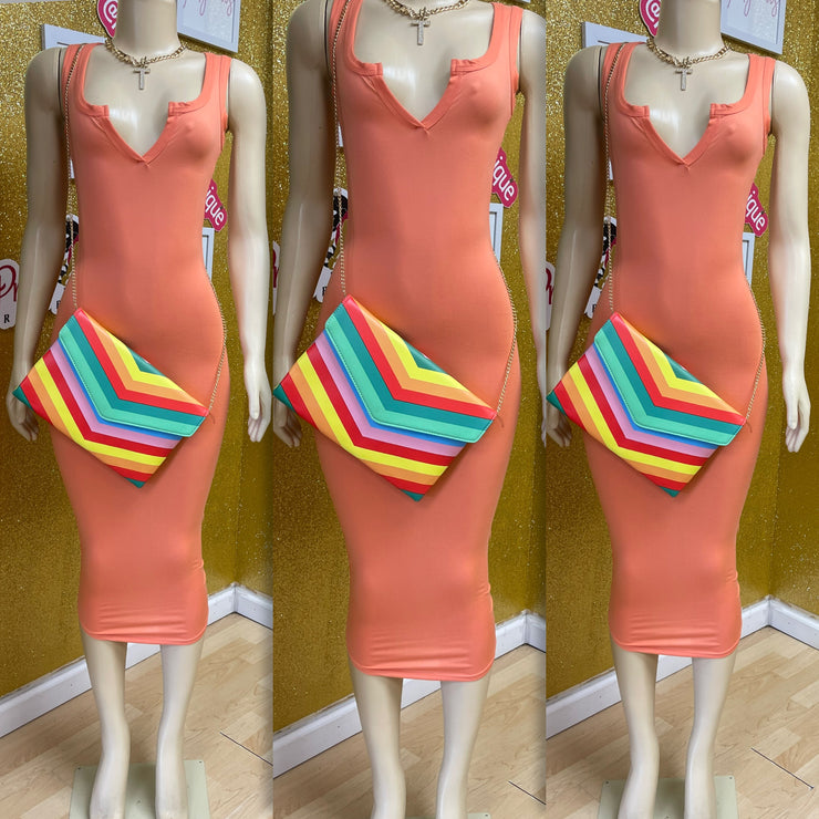 Chill and Cute “v” Dress ( Coral)