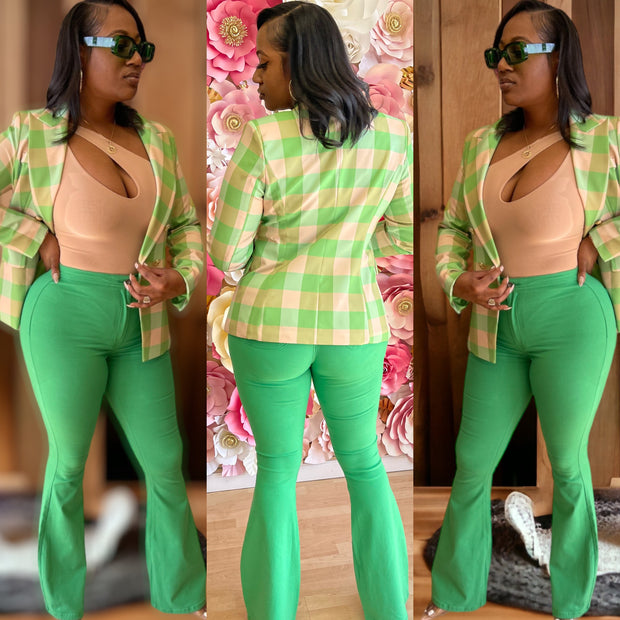 Color Block Fitted  Blazer (Green)