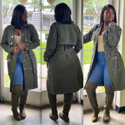 Classy and Sassy Denim Color Trench Jacket ( Olive)