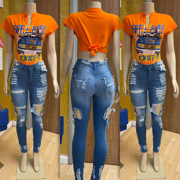 Bite Out Stretch Denim Jeans ( Mid Wash)